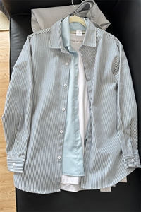 条纹长袖衬衫男潮流新款大码港风外套设计感衬衣CS017-P30图片