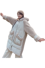 现货271-1611中长款羊羔毛拼接棉衣外套，女装棉衣/棉服，浙宝271