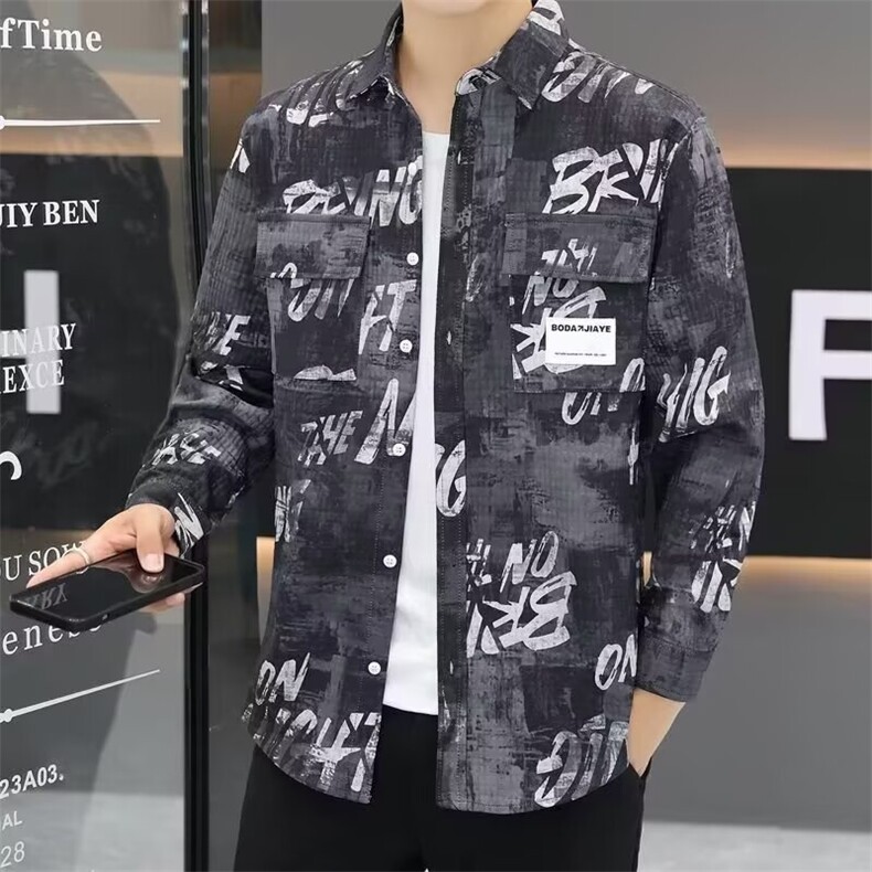 1506-1/C5351/P40新款衬衫男宽松小众设计感上衣男生潮流百时尚图片