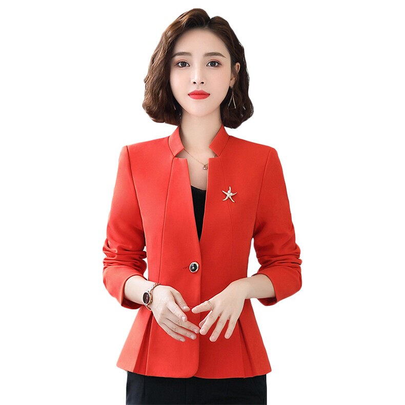 一粒扣V领纯色短款长袖修身西装2022年秋季外套,女装西装,臻衣坊