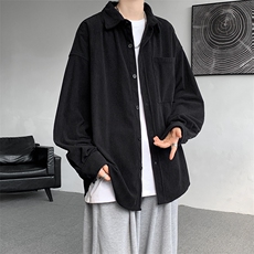 8XL-M灯芯绒衬衫特大码复古秋冬翻领长袖上衣纯色外套CS9001/P58，男装衬衫，电商B238