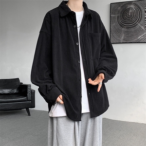 8XL-M灯芯绒衬衫特大码复古秋冬翻领长袖上衣纯色外套CS9001/P58图片