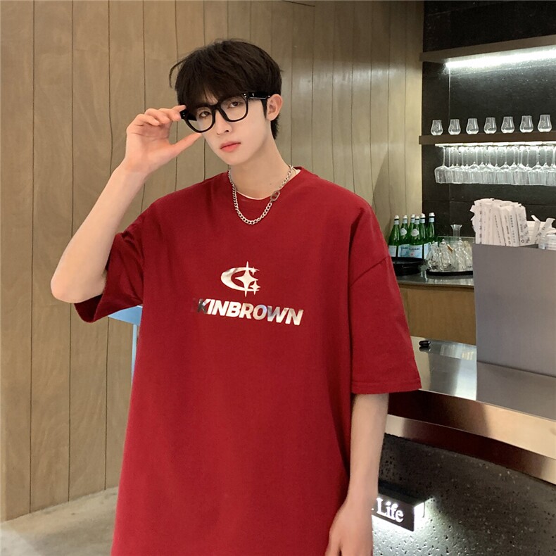 银色立体四芒星印花短袖T恤男DT77776P23块特价控45：供抖音视频，男装T恤，星座227-7