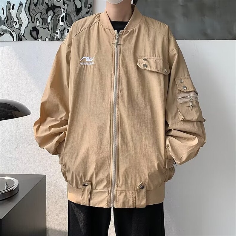 美式复古红色飞行员夹克男宽松潮牌工装情侣棒球服外套春秋季,男装夹克,星座716-2