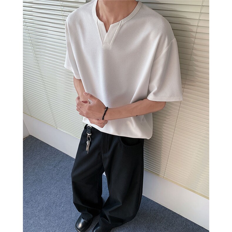 二开！2025年夏装新款美式华夫格短袖宽松T恤男C213-122-P20,男装T恤,电商C213(原B265)