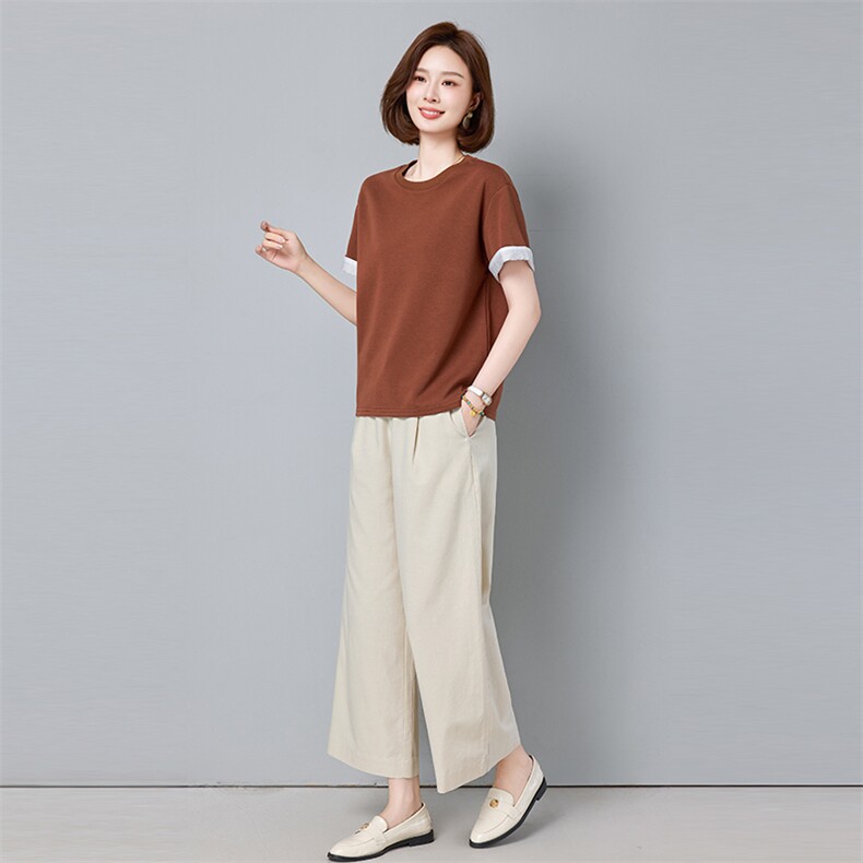 2025年夏季棉两件套短袖针织简约休闲款套装2528款,女装套装/套裙,秋牧寒烟