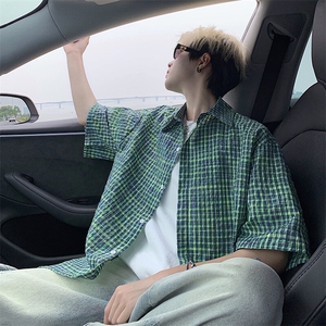 B221 美式ins高街宽松薄款泡泡格短袖衬衫SY2548-特P35控59图片