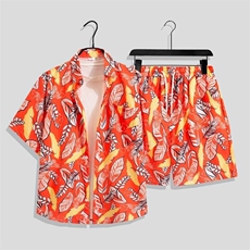 夏季时尚碎花衬衫男休闲潮牌情侣个性潮流沙滩上衣宽松套装，男装衬衫，星座506B
