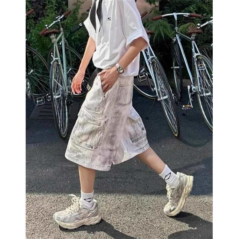 做脏工装牛仔五分裤男夏季新款小众百搭潮牌宽松直筒短裤KD6681,男装牛仔裤,星座1116A（原606A-3）
