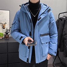 团购连帽中长款修身潮牌工装户外冲锋衣羽绒服外套男女款团体服，男装羽绒服，星座301D-5(原星座1415）