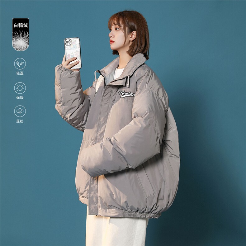中性风白鸭绒22冬季新品趣味印花抽绳立领羽绒服YR226P195控258图片