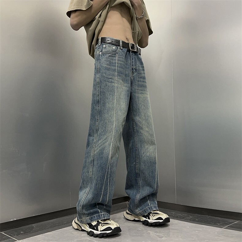 美式牛仔裤男韩版潮流高街帅气ins宽松2024夏季新款长裤RK465-P45,男装牛仔裤,星座412-1