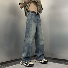 美式牛仔裤男韩版潮流高街帅气ins宽松2024夏季新款长裤RK465-P45，男装牛仔裤，星座412-1