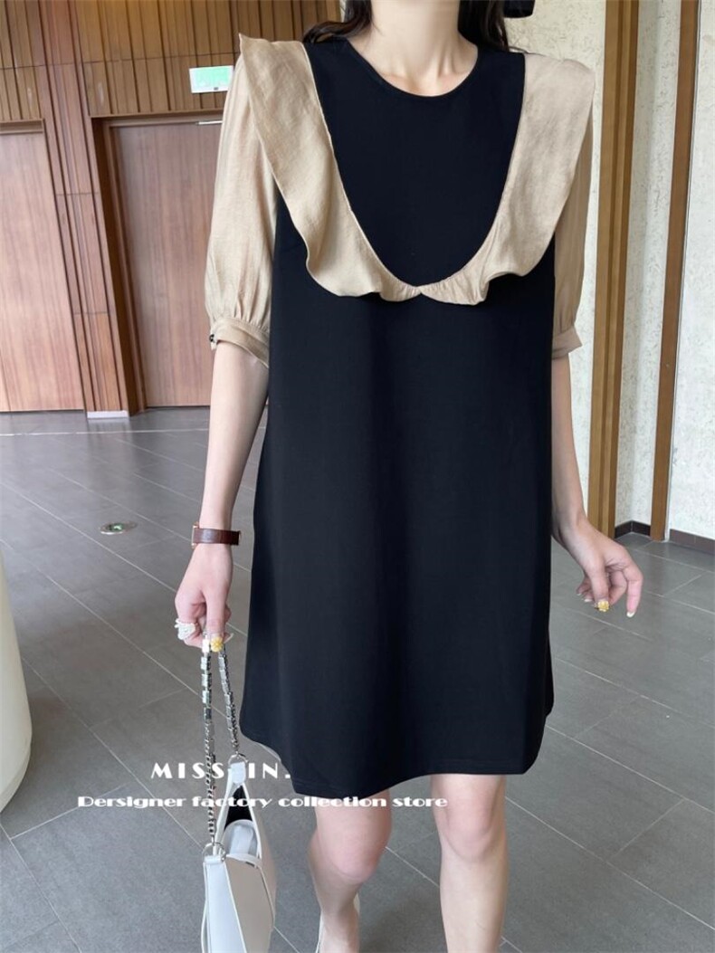 高品袖拼接假两件连衣裙，女装连衣裙，蜜思印·金