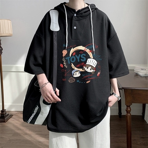 LD54385-P45NASA 连帽短袖t恤男大码胖子带帽五分袖中袖图片