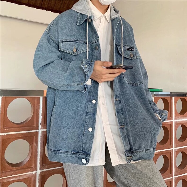 假两件拼接外套男春秋宽松牛仔夹克潮牌ins港风韩版潮流痞帅上衣，男装工装外套，星座1210-1