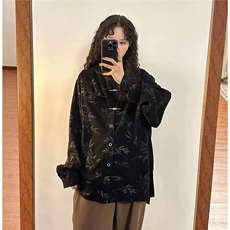 港风春秋款男女立领衬衫风竹刺绣金属扣长袖衬衣cs1021P55，男装衬衫，星座1013-1