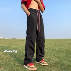 休闲裤子男生夏季薄款冰丝多巴胺伞兵褶皱裤潮牌宽松运动工装长裤，男装休闲裤，电商A022