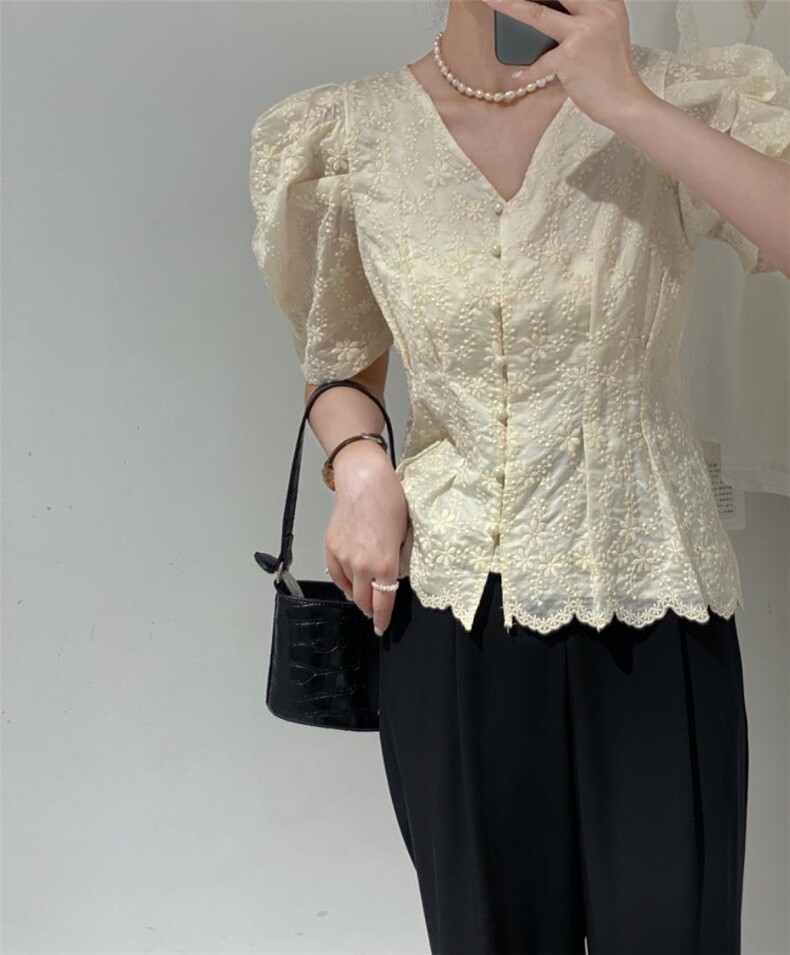 V领刺绣小衫，其它，驿谷