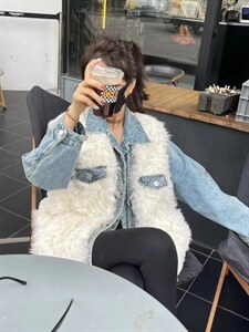 冬季新款托卡拼牛仔皮草外套,女装皮草,邱小姐