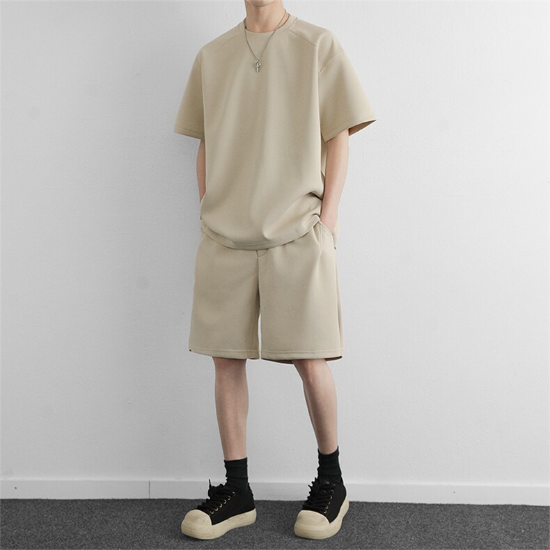 夏季纯色休闲运动套装潮流简约宽松情侣款短袖短裤两件套,男装牛仔裤,星座914
