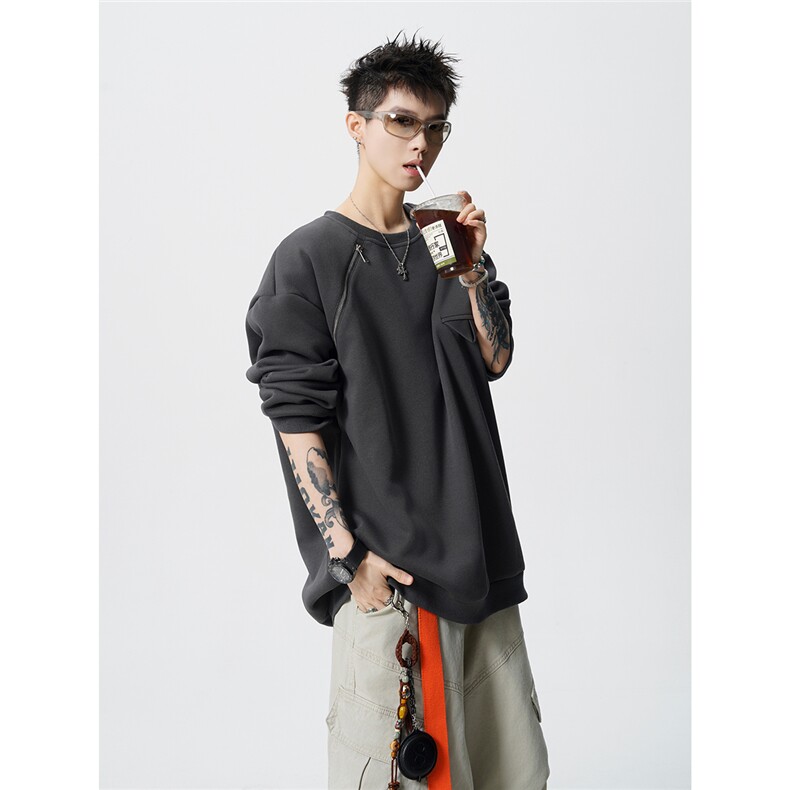 HW2513-特p45控78面布54.2棉45.8聚酯圆领领情侣卫衣宽松外套男图片