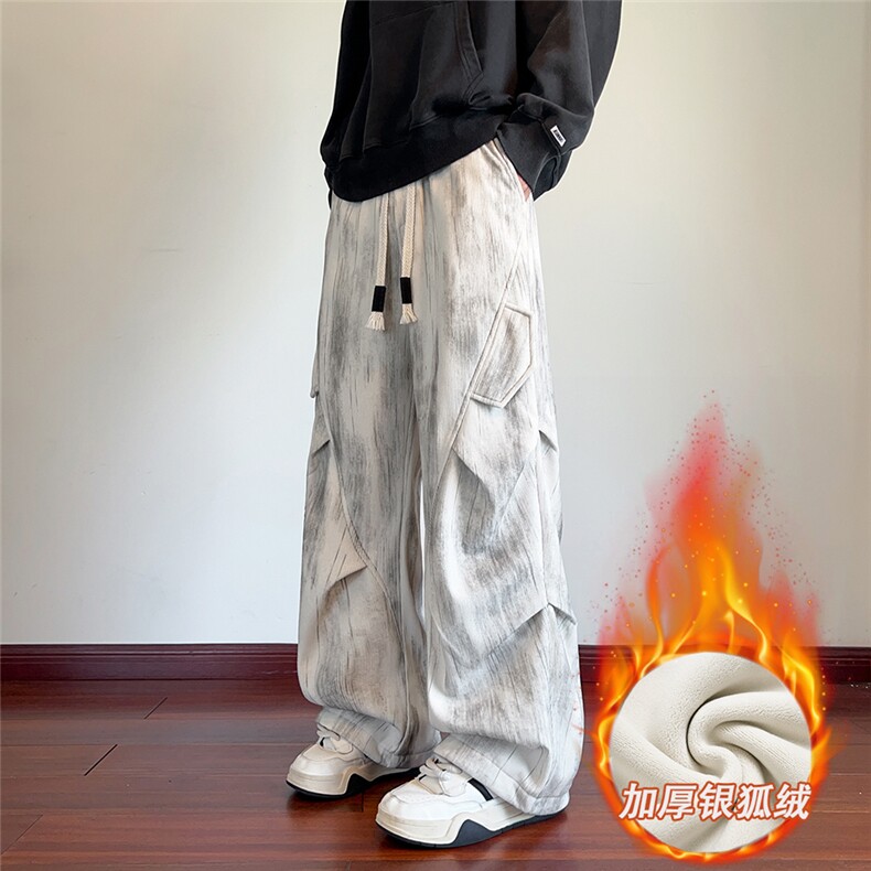 212A-K106常规特40控78加绒P48扎染工装口袋休闲裤男直筒宽松裤子,男装工装外套,星座212A（原A324）