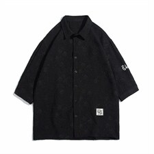 1白底花型衬衫大码M-5XL情侣风七分袖衬衫男QCS7023P45控68，男装衬衫，星座226-2