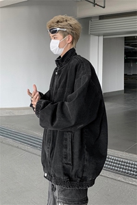 牛仔外套男美式宽松休闲立领夹克港风帅气百搭痞帅时尚潮牌上衣服图片