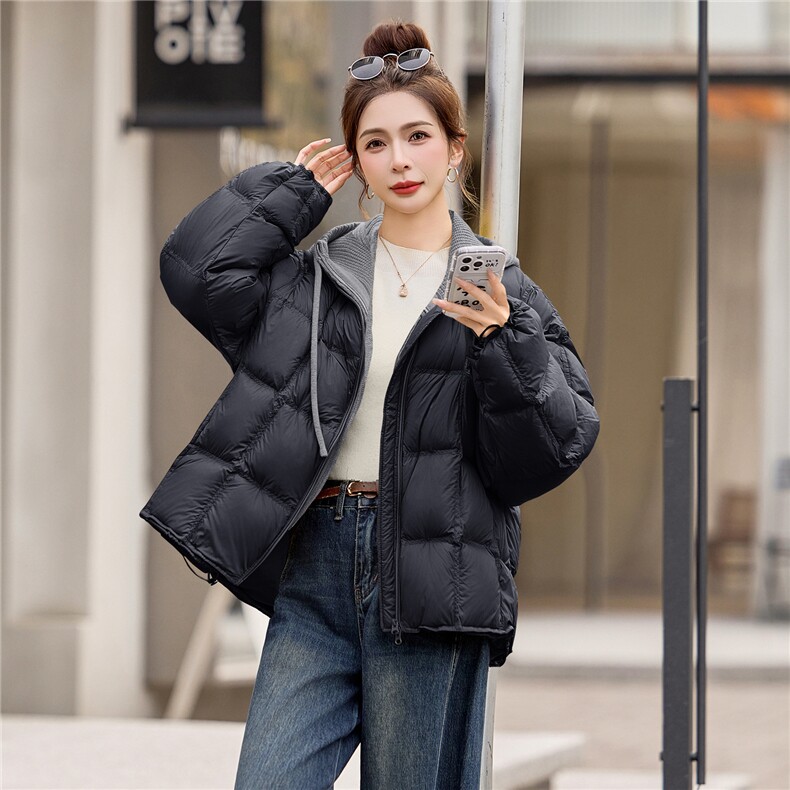 90%白鸭绒2025年冬季圆领宽松羽绒服外套,女装羽绒服,米雪儿