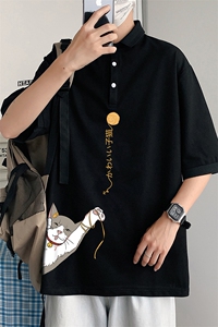 PL57013-P35 翻领短袖polo衫男大码胖子半袖t恤男有领保罗衫 模特图片