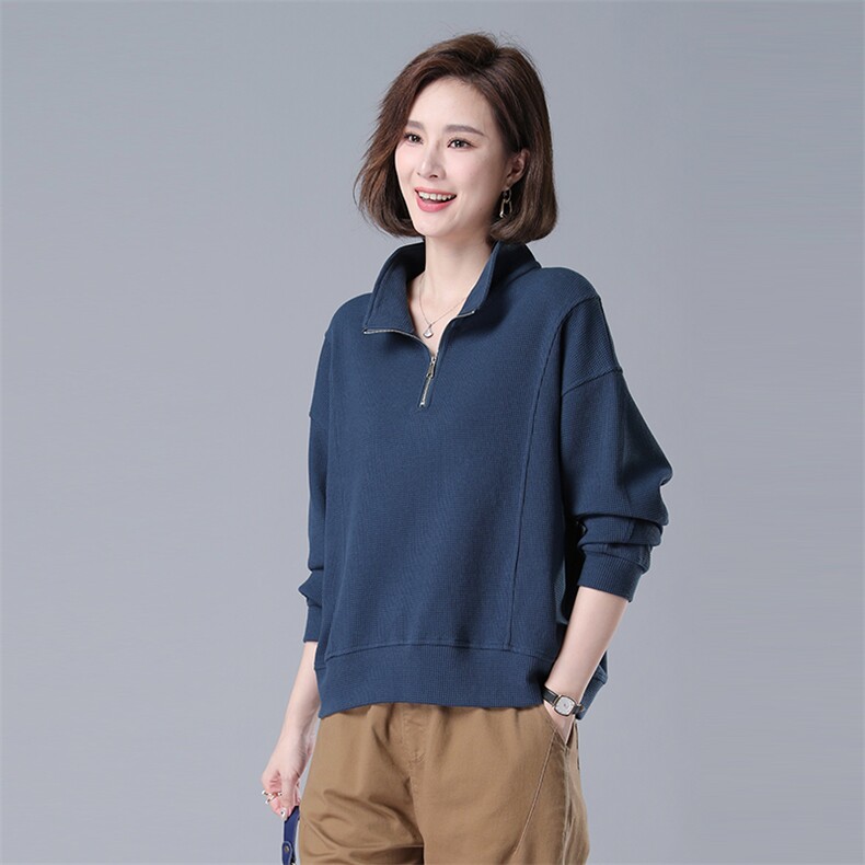 时尚百搭宽松半高领长袖T恤女春秋新款韩版休闲显瘦上衣574款图片