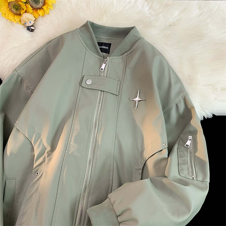EQ320暖光图PU皮秋季皮衣外套男女情侣装学生棒球服夹克机车服,男装夹克,电商C306-1