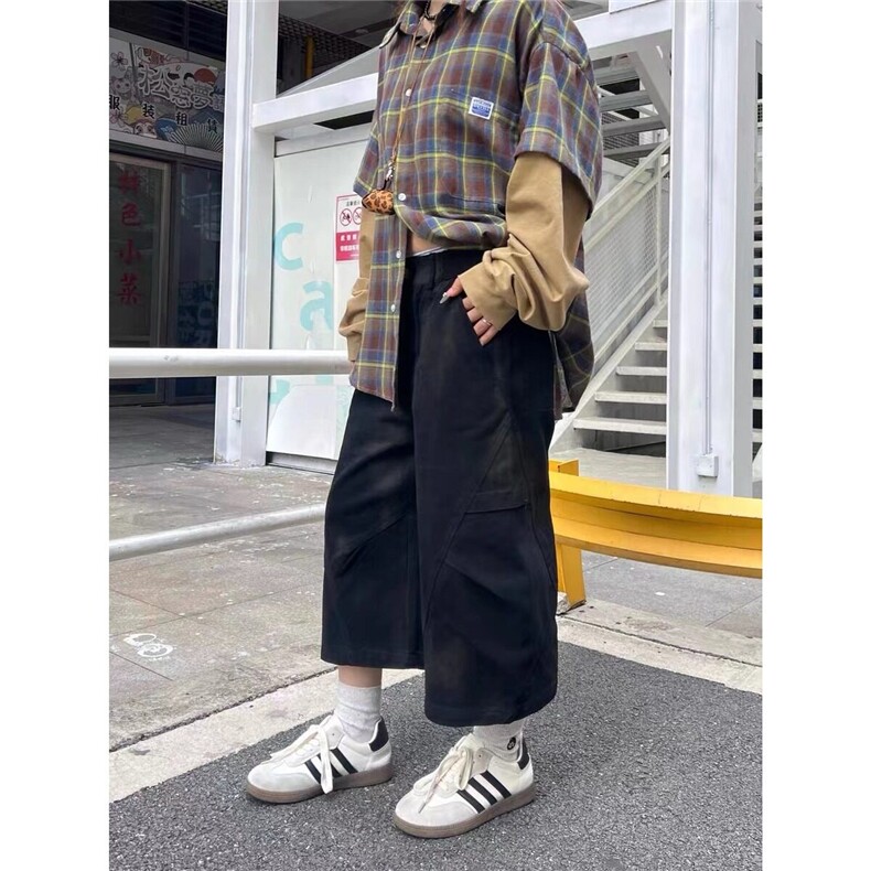 美式复古做旧脏阔腿牛仔短裤男女夏季新款宽松七分裤LAT299-p62,男装牛仔裤,星座1008