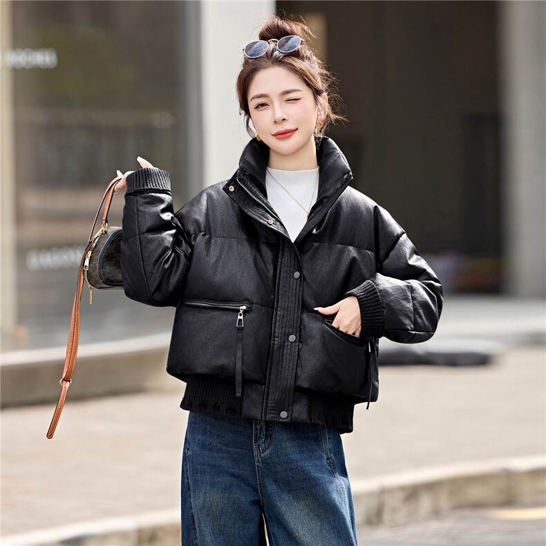 小个子短款PU皮羽绒服女2026年冬装新款白鸭绒洋气时髦免洗外套潮,女装羽绒服,意芙
