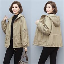 2020冬季新款休闲连帽加绒加厚派克服连帽保暖短款外套，女装派克服，独衣靓