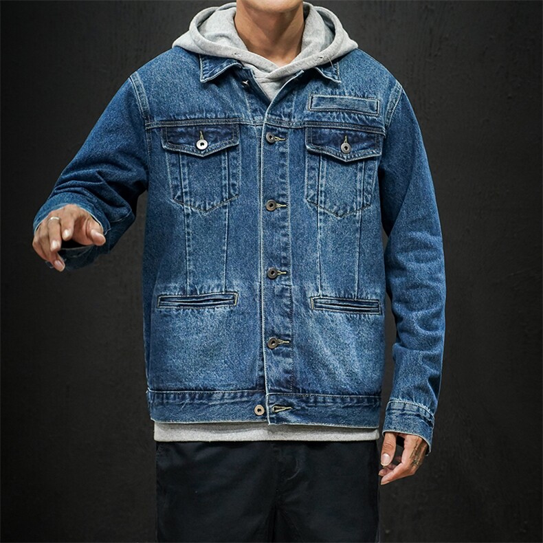 新款秋季夹克男牛仔外套韩版潮流上衣日系复古工装休闲8197-P75,男装夹克,电商A318