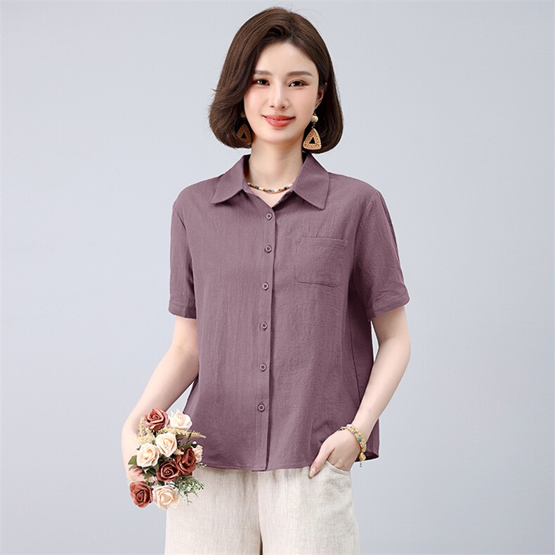 纯棉衬衫女2025夏季新款中老年妈妈大码宽松休闲全棉外穿长袖,女装衬衫,曼沙奕珂