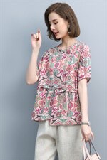 2021夏季新款时尚气质圆领宽松休闲舒适花色上衣，女装T恤，悦见她