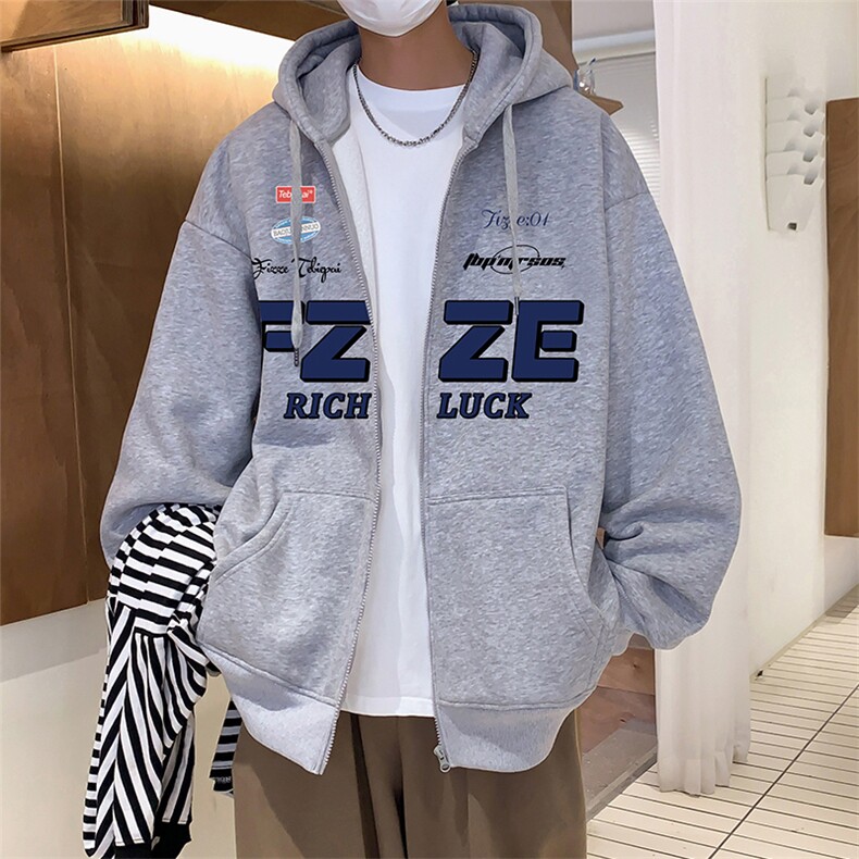 H182P70加绒75连帽卫衣美式vintage宽松拉链开衫潮外套,女装短外套,星座304A-1