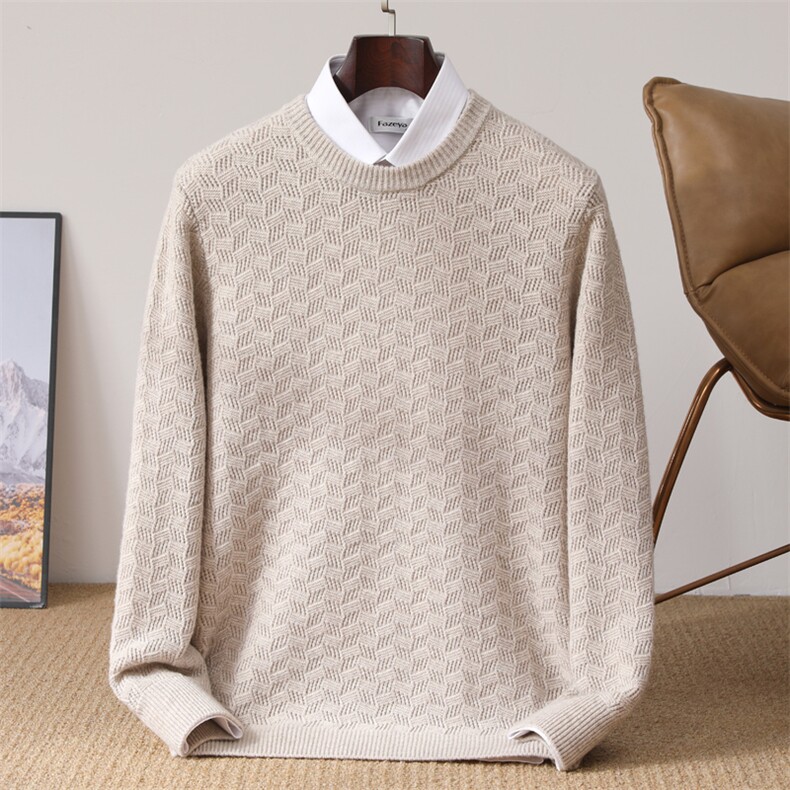 秋季纯色圆领针织套头上衣时尚休闲，男装针织衫/毛衣，冬季工坊