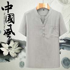 主推中年亚麻T恤风半袖爸爸宽松休闲男棉麻上衣YD973-P53，男装T恤，星座1105-3