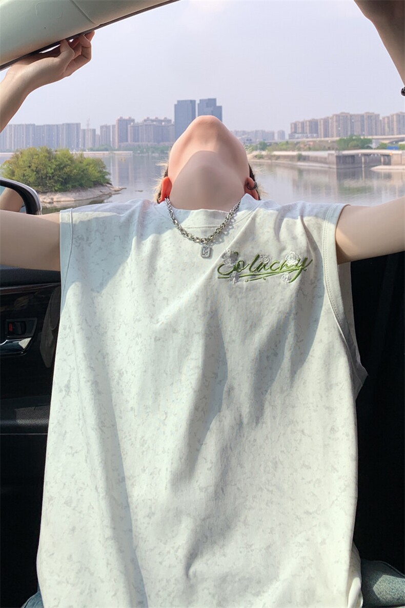 ！2026夏季新款男士重磅刺绣背心情侣潮牌无袖T恤BX306特P26,男装T恤,电商B220