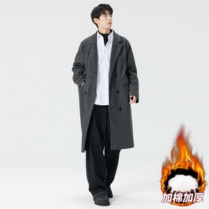 中长款毛呢大衣男加棉加厚外套高级感风衣JK0252-P98加棉110,男装风衣,星座308B-2