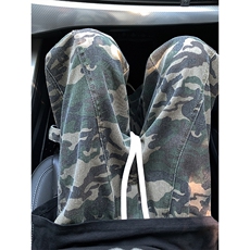 新款迷彩拼接款牛仔裤男美式潮流风抽绳设计松紧腰休闲裤，男装牛仔裤，星座410-6（原星座1304-1）