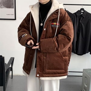 冬季港风男士假两件棉衣外套潮加绒加厚刺绣棉服8117-P140控价188图片