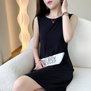 夏季吊带背心连衣裙女内搭低圆领修身显瘦无袖图片