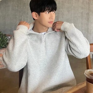 高级感半拉链连帽毛衣卫衣男潮牌春秋季慵懒风保暖针织衫重磅外套图片