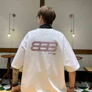 可48小时发货支持抖音得物来样二开 美式满天星亮片短袖T恤MTX712图片