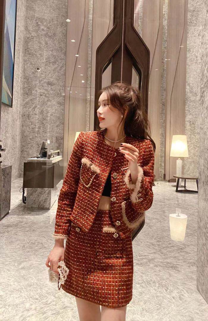 加小香套装拼接貂毛，女装职业装，沐依惜(2F)